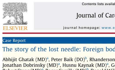 “The story of the lost needle: Foreign body embolization to the heart,”